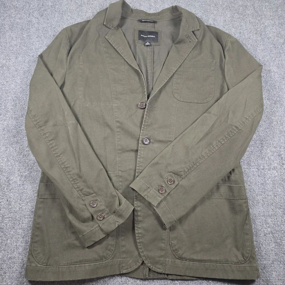 Banana Republic Blazer Mens 40 Unstructured Olive Jacket Safari Cotton